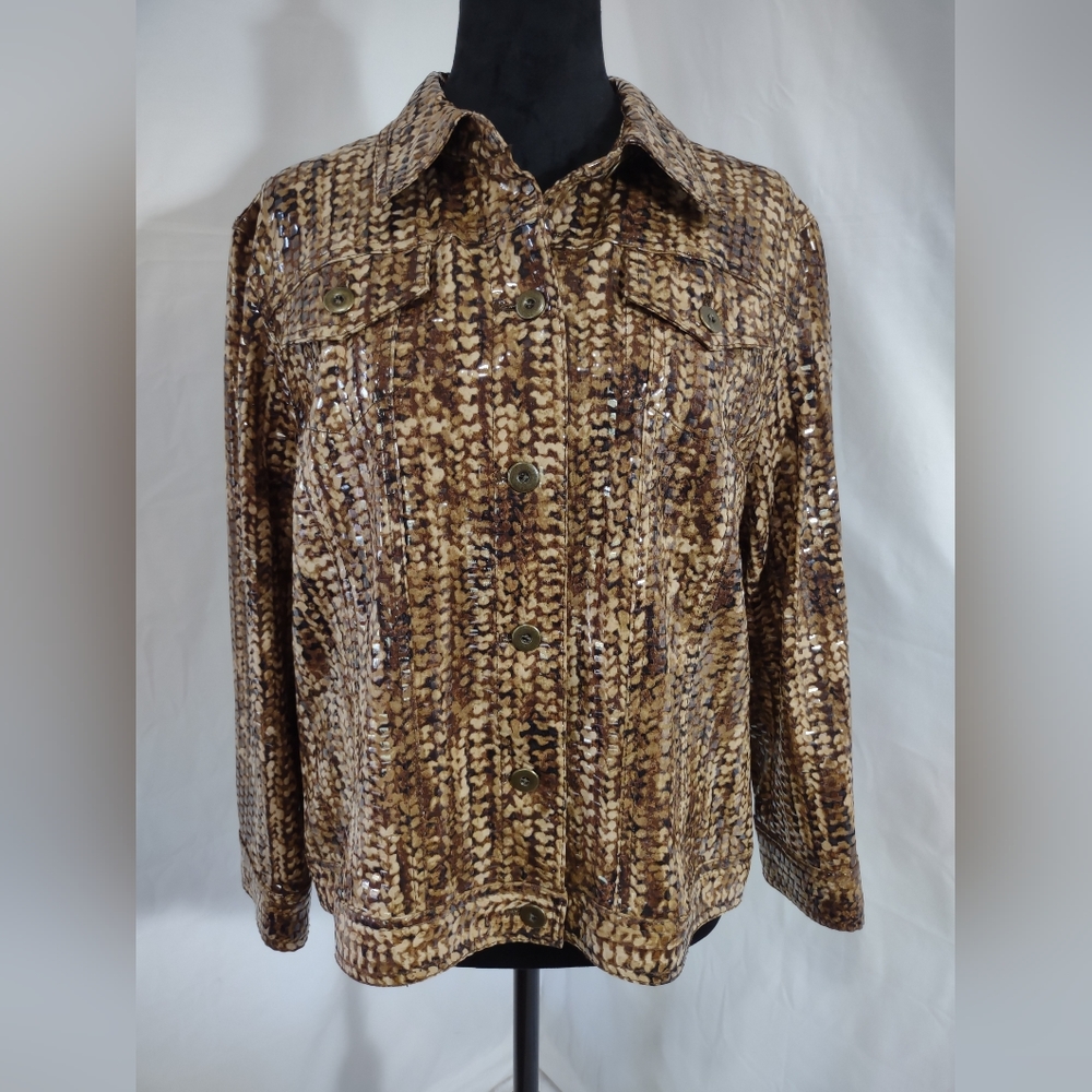RUBY RD. Women's Shiny Snake Print Lightweight Button Down Jacket Size 16